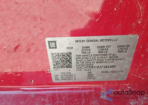 2018 Chevrolet Silverado 1500 Custom from USA, damaged, VIN 1GCRCPEC8JZ341492